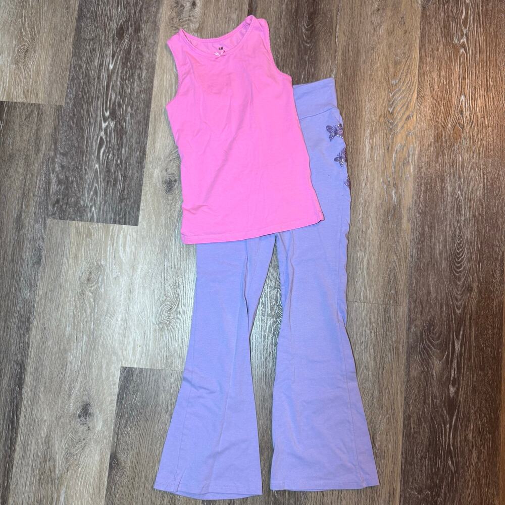 Girls 2-Piece Outfit Bundle: Gap Kids Butterfly Flare Leggings & H&M Tank Top